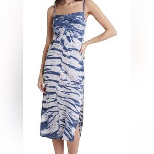 Bella Dahl Maxi Bias Slip Dress Indigo Chevron Dye NWT Size Small